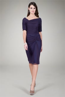 Draped Mesh Cocktail Dress in Eggplant