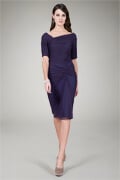 Draped Mesh Cocktail Dress in Eggplant