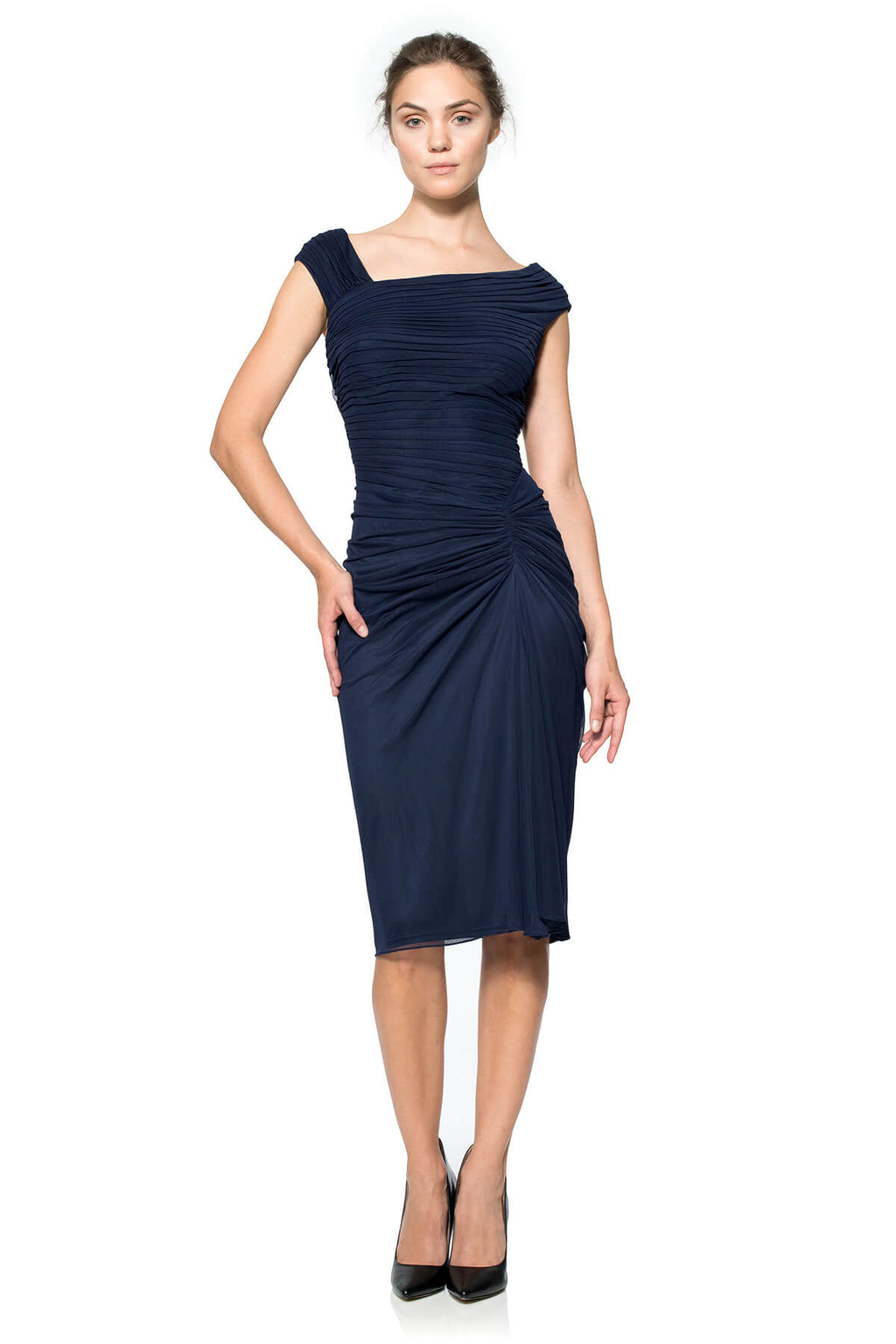 Draped Mesh Cocktail Dress