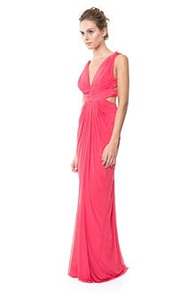 Mesh V-Neck Cross Back Gown in Lily