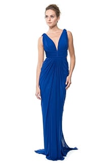 Mesh V-Neck Cross Back Gown in Marina