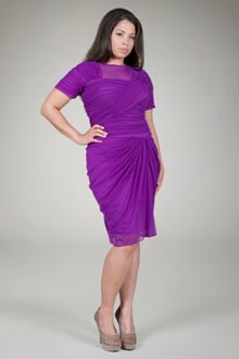 Ruched Mesh Cocktail Dress in Tripleberry