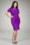 Ruched Mesh Cocktail Dress in Tripleberry