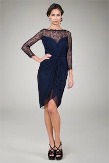 Draped Mesh Cocktail Dress in Navy