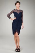 Draped Mesh Cocktail Dress in Navy