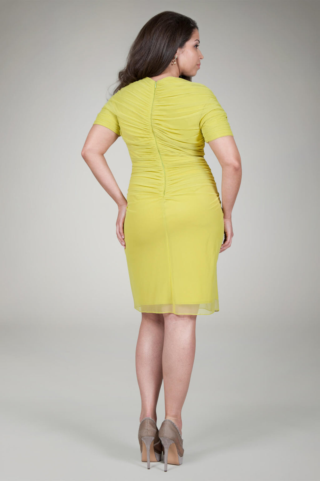 Draped Mesh Cocktail Dress in Fern