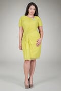 Draped Mesh Cocktail Dress in Fern
