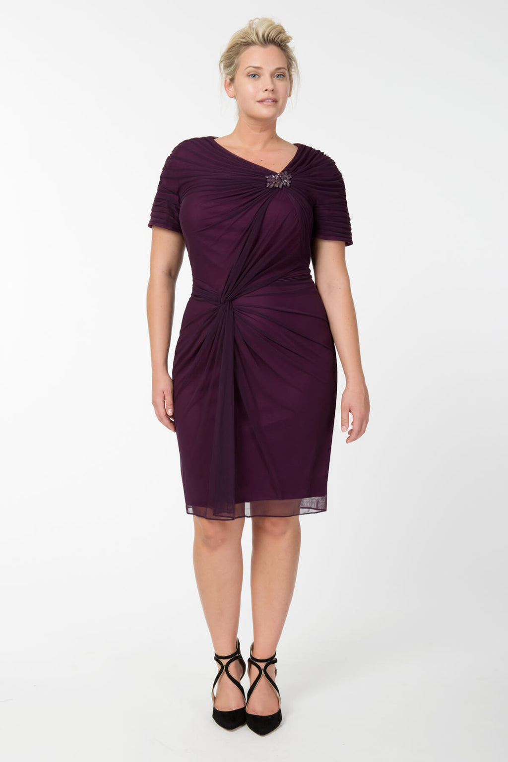 Draped Mesh Cocktail Dress in Poppy