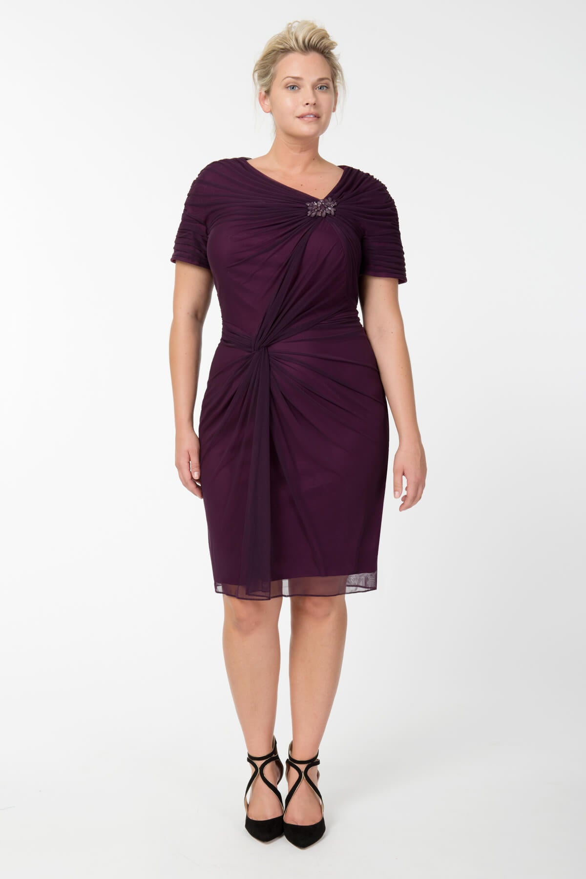 Draped Mesh Cocktail Dress in Poppy