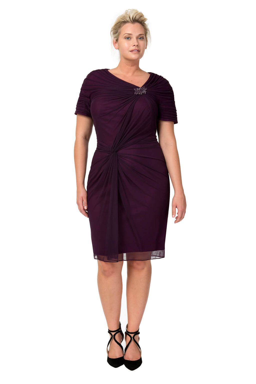 Draped Mesh Cocktail Dress in Poppy