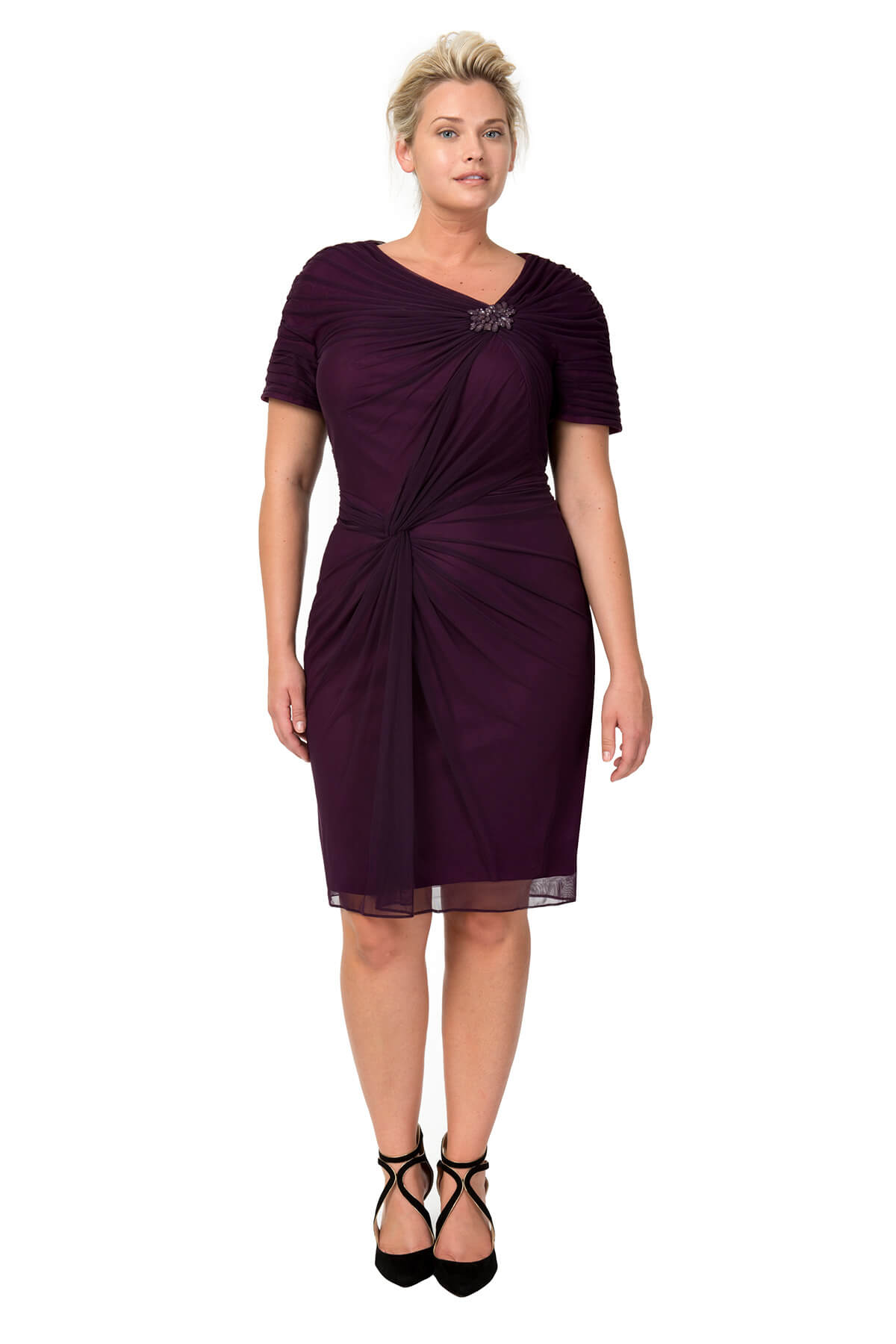 Draped Mesh Cocktail Dress in Poppy