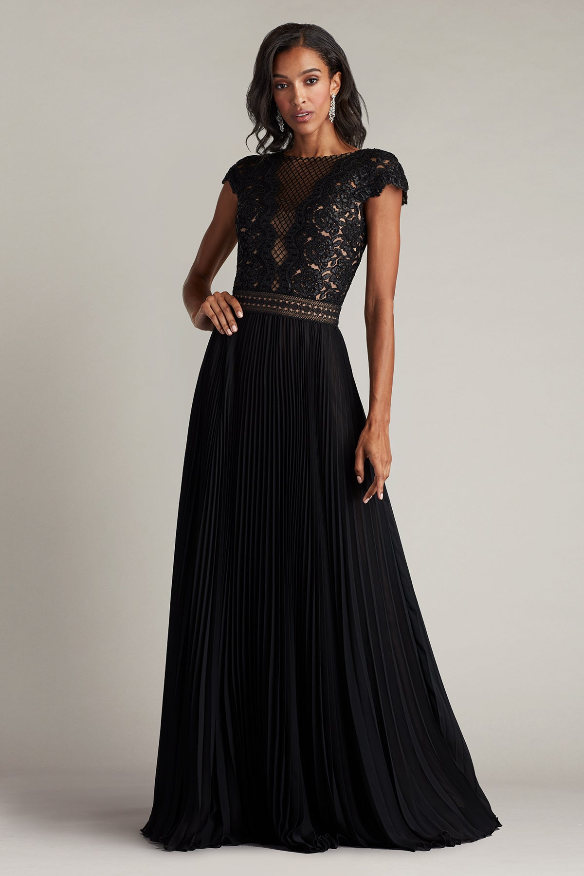 Surette Sequin Embroidered and Pleated Chiffon Gown