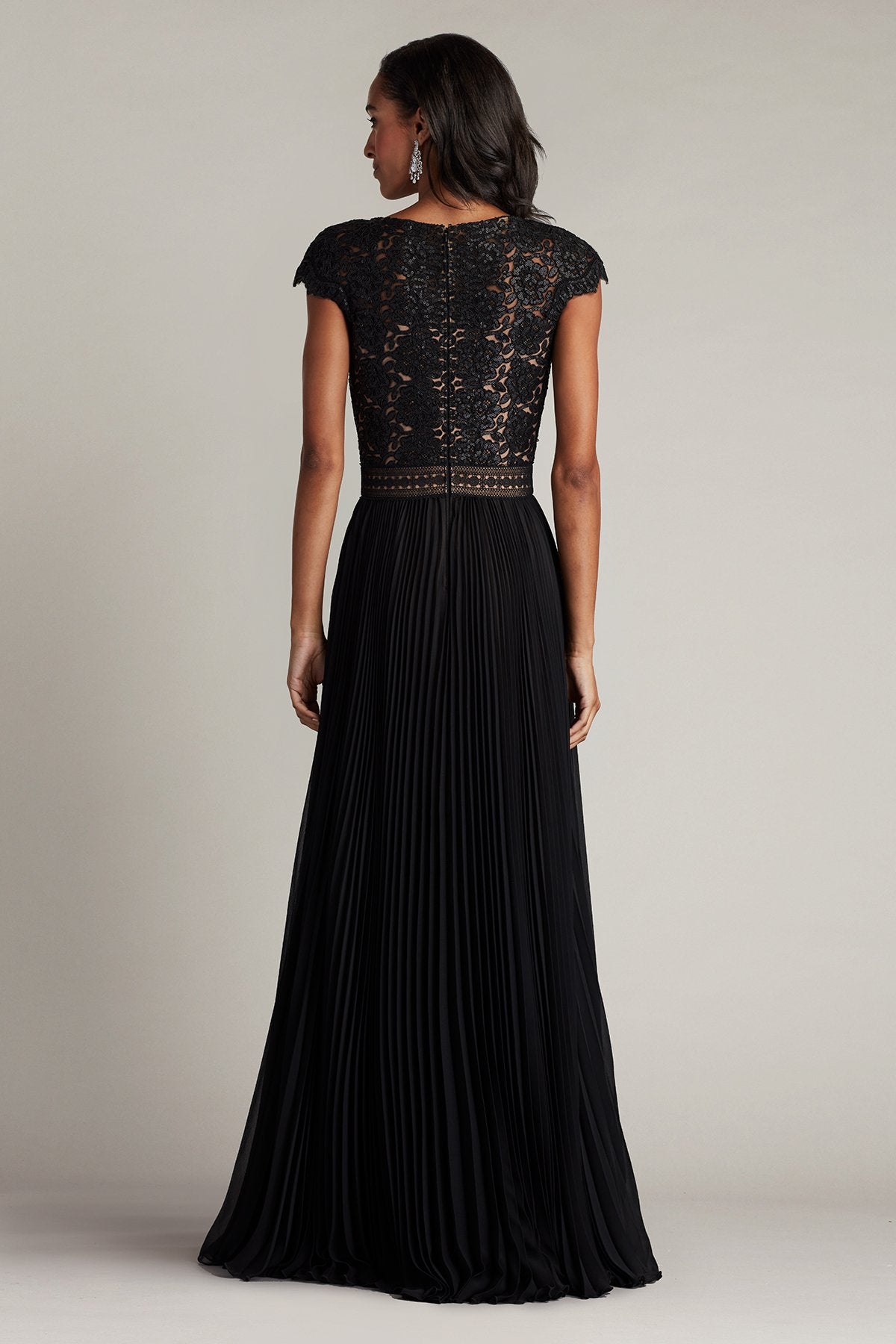 Surette Sequin Embroidered and Pleated Chiffon Gown