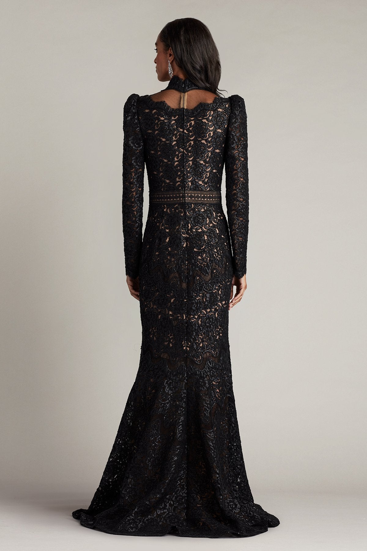 Enzo Sequin Embroidered High Neck Illusion Gown