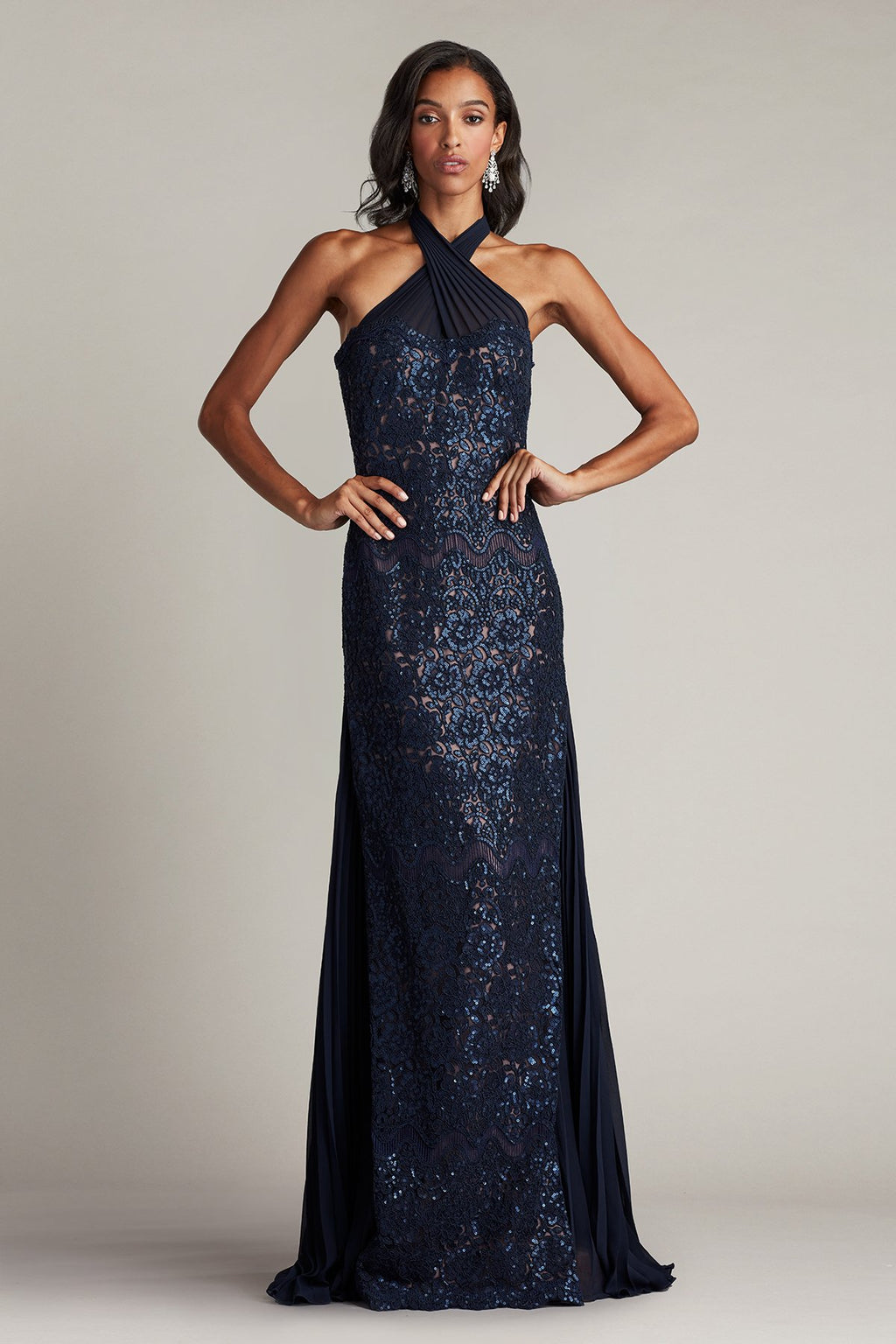Dallas Sequin Embroidered Tulle Halter Gown