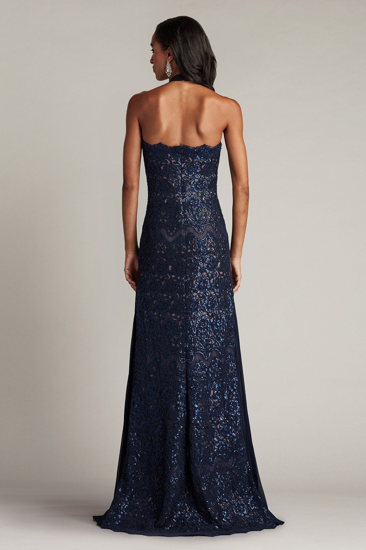 Dallas Sequin Embroidered Tulle Halter Gown