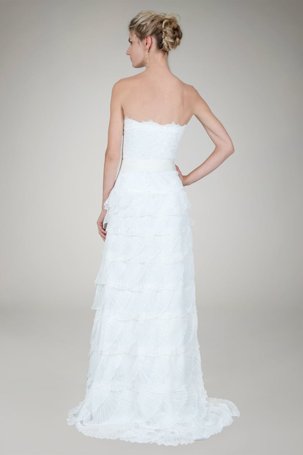 Pleated Tulle Strapless Gown in Ivory