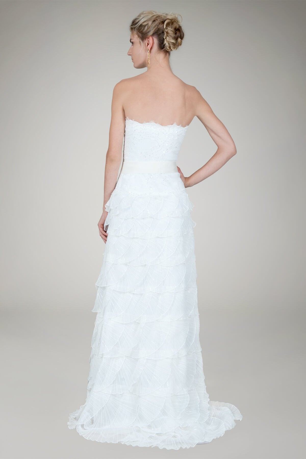 Pleated Tulle Strapless Gown in Ivory