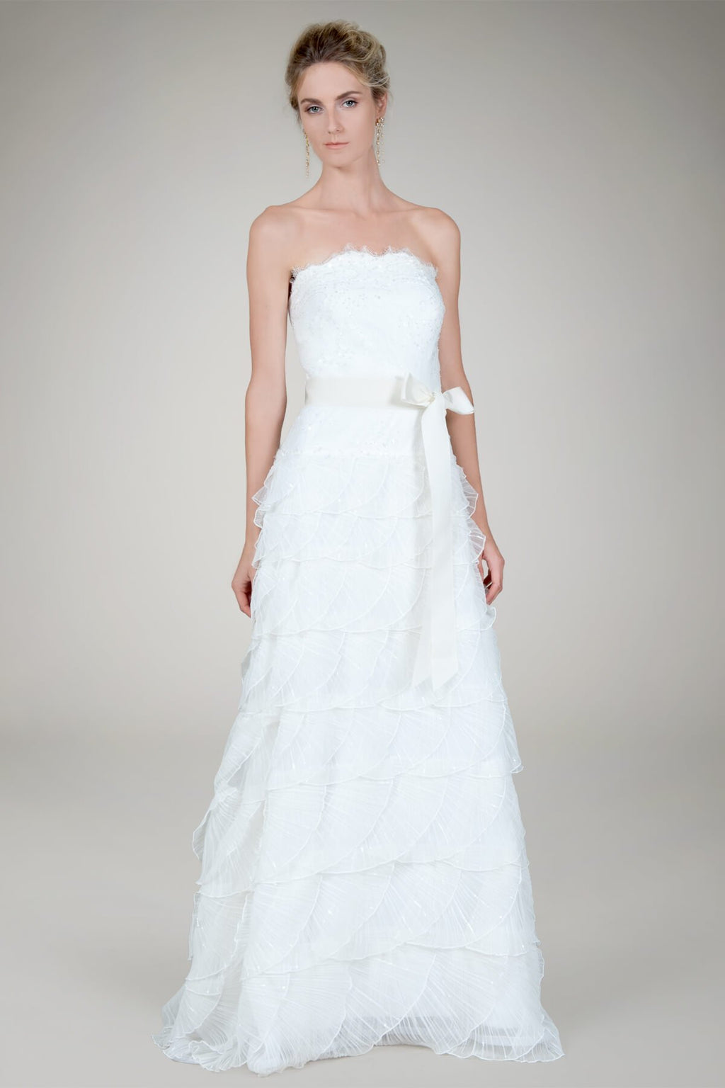 Pleated Tulle Strapless Gown in Ivory