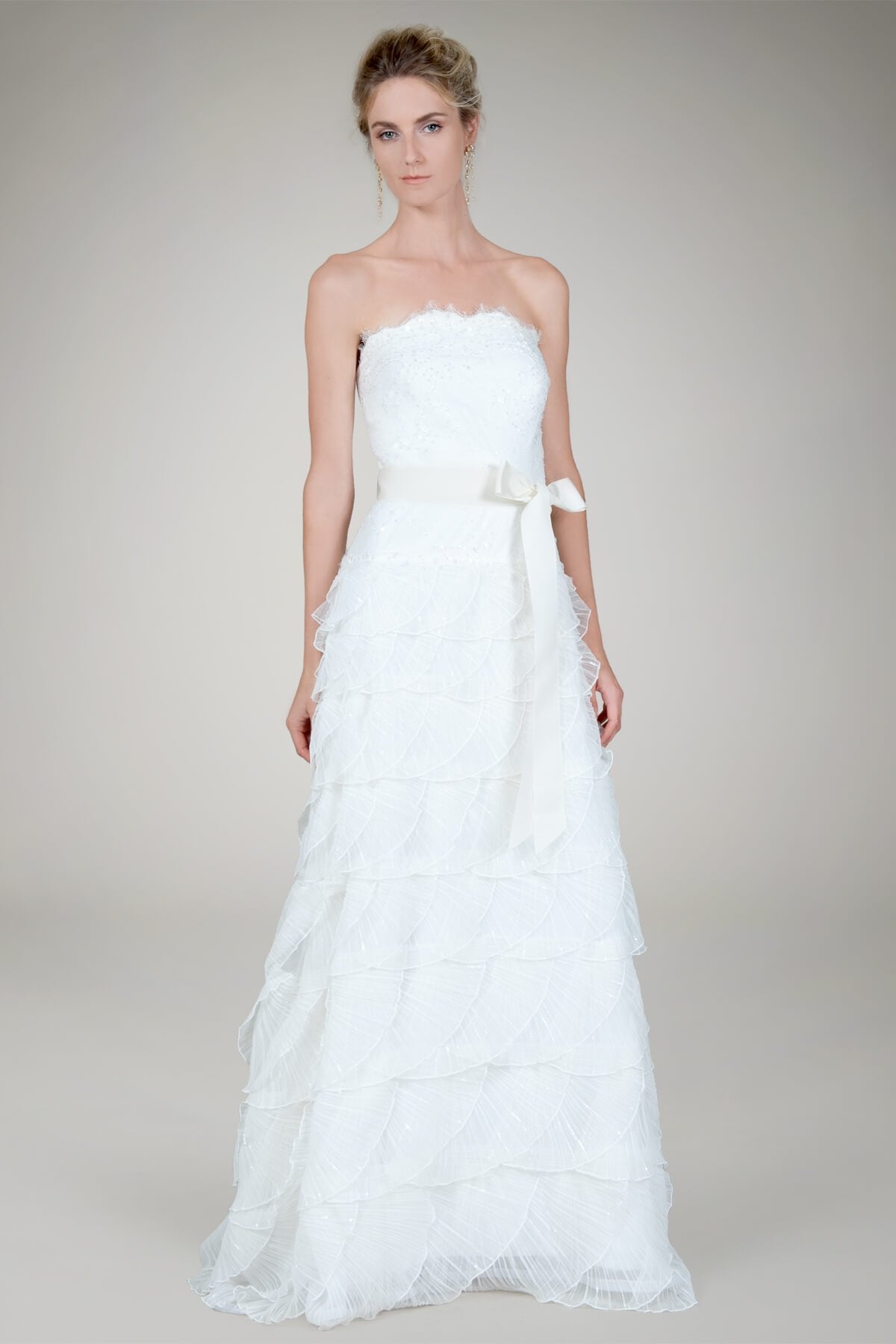 Pleated Tulle Strapless Gown in Ivory
