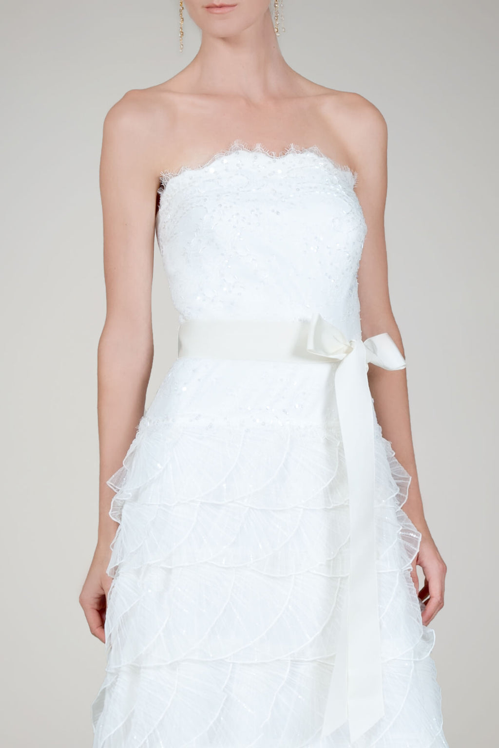 Pleated Tulle Strapless Gown in Ivory