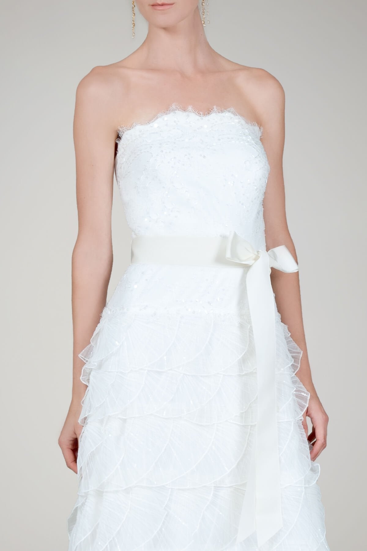Pleated Tulle Strapless Gown in Ivory