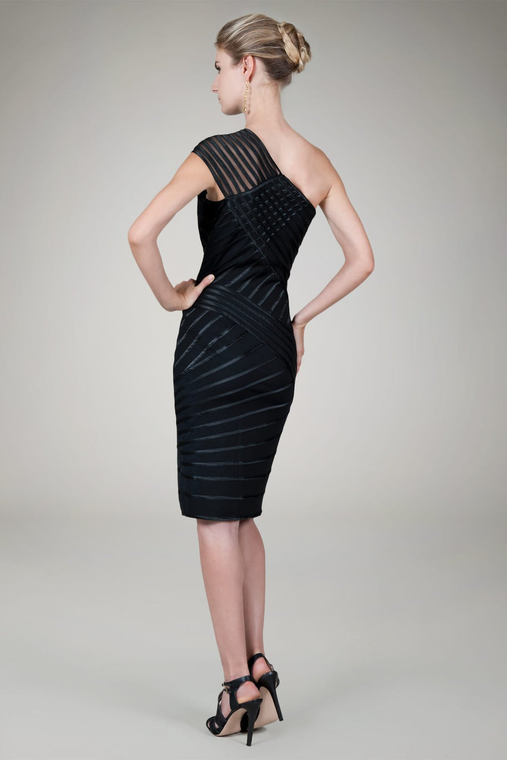 One Shoulder Piping Cocktail Dress in Black