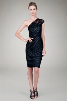 One Shoulder Piping Cocktail Dress in Black
