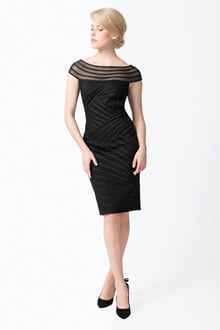 Sheer Illusion Cap Sleeve Cocktail Dress in Black