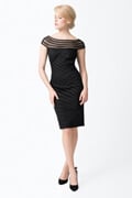 Sheer Illusion Cap Sleeve Cocktail Dress in Black