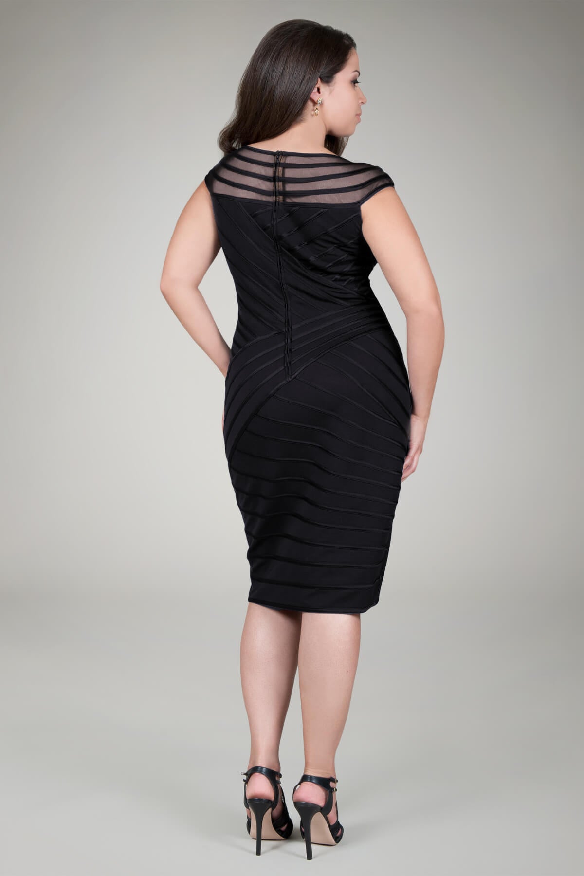 Satin Piping Bateau Cocktail Dress in Black