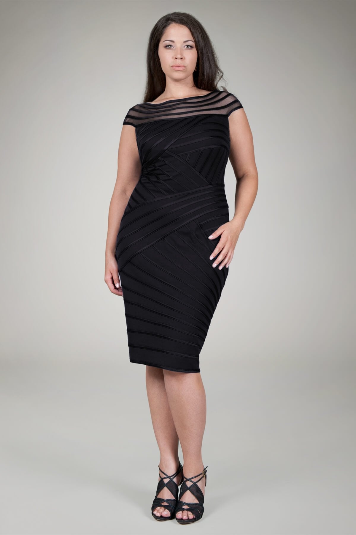 Satin Piping Bateau Cocktail Dress in Black