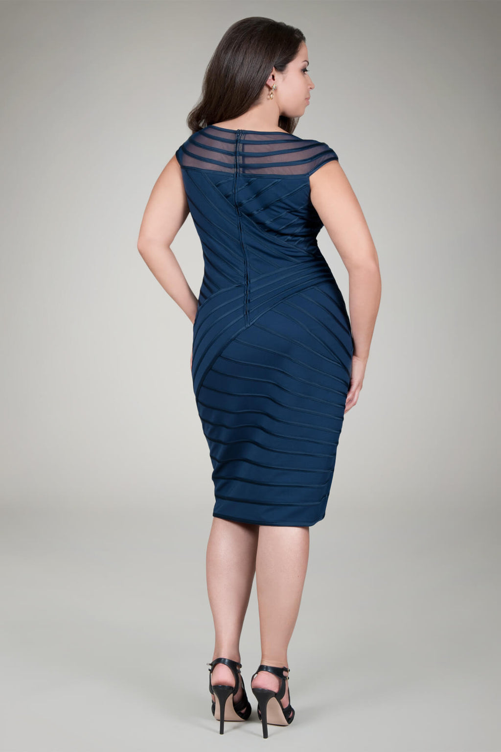 Satin Piping Bateau Cocktail Dress in Navy