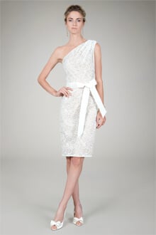 One Shoulder Lace Cocktail Dress in Ivory / Nude