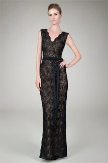 Art Deco Lace Gown in Black / Nude