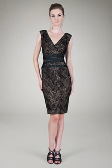Scallop Lace Cocktail Dress in Black / Nude