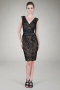Scallop Lace Cocktail Dress in Black / Nude