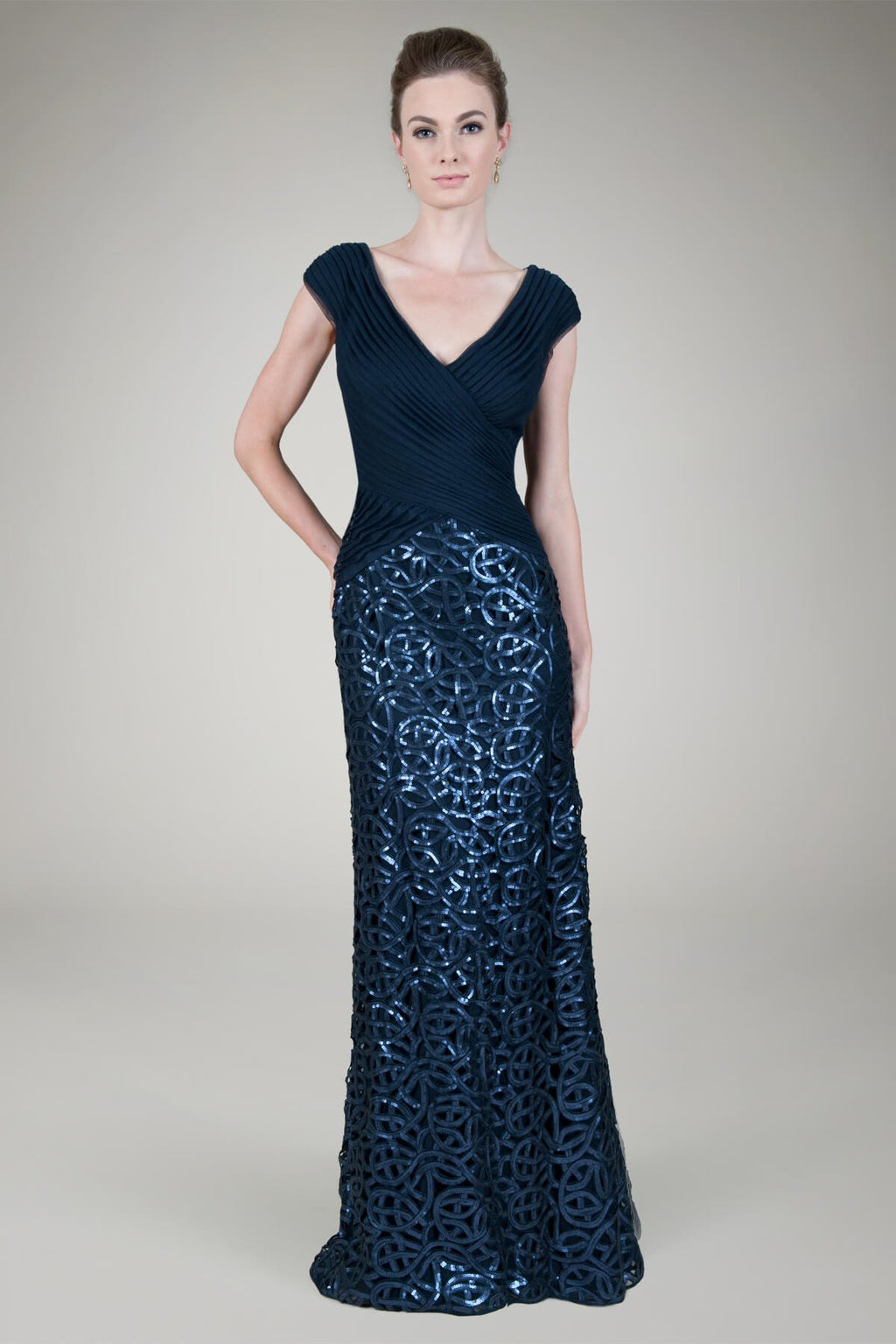 Cut Out Paillette Gown in Navy