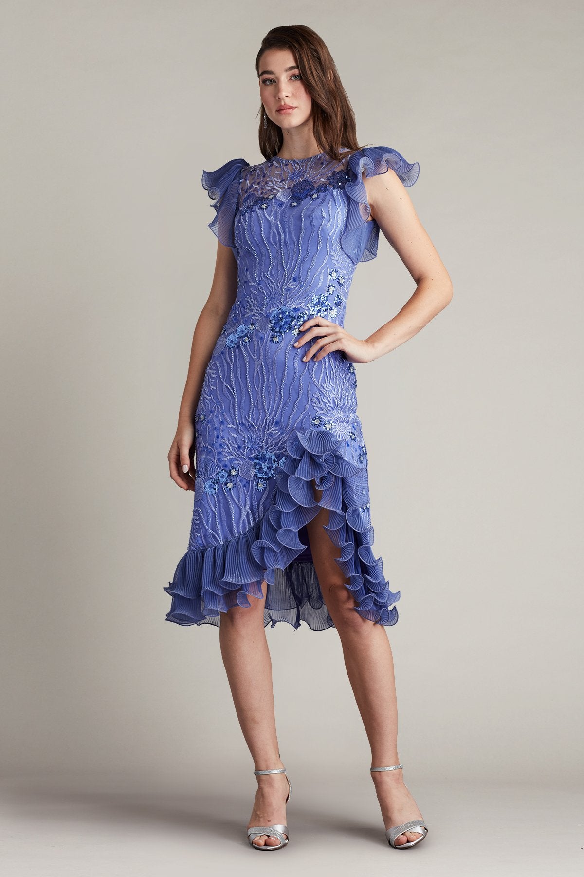Gal Sequin Embroidered Ruffle Dress
