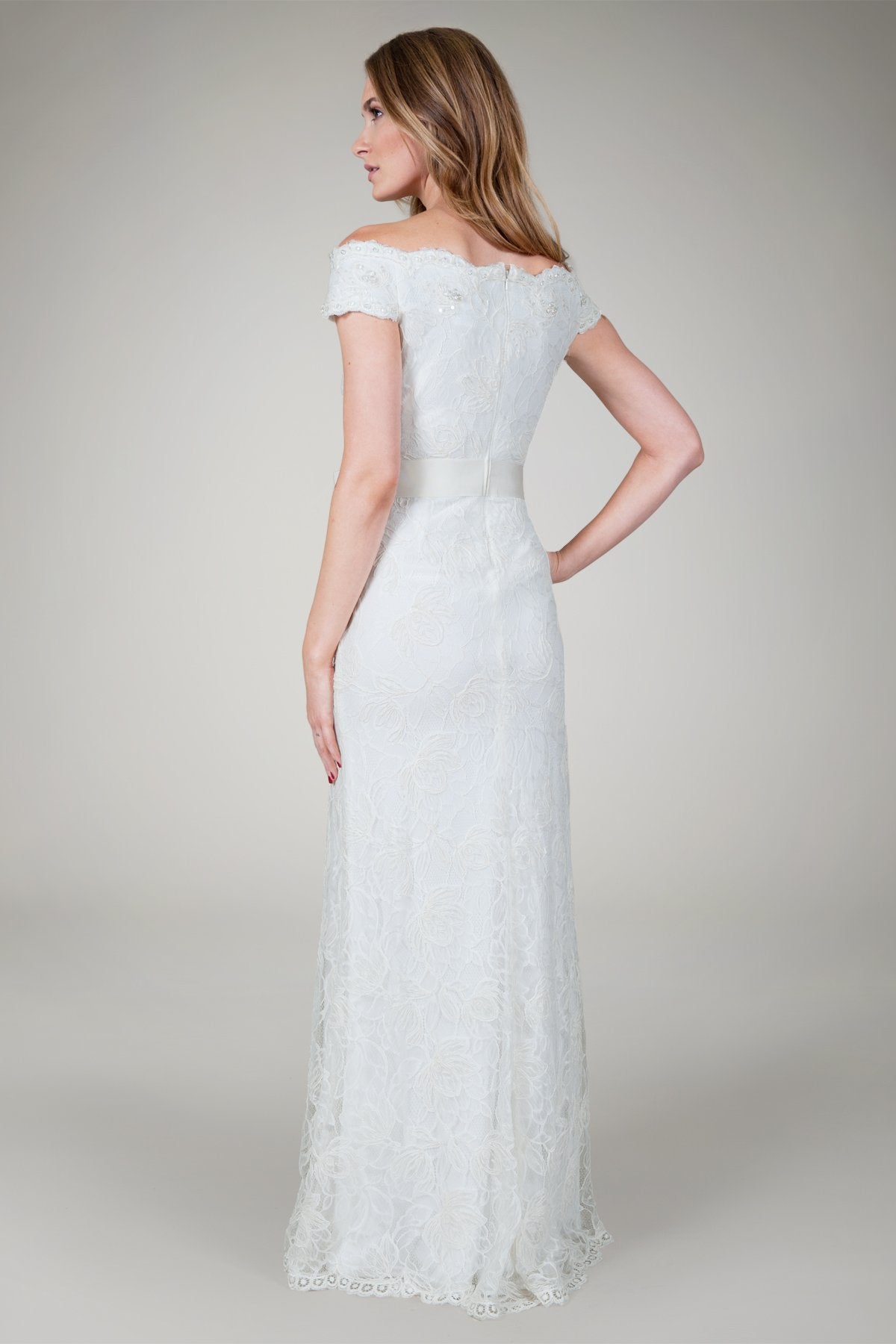 Off Shoulder Lace Gown in Ivory
