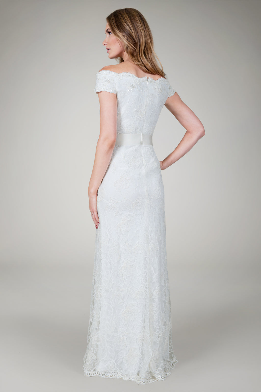 Off Shoulder Lace Gown in Ivory