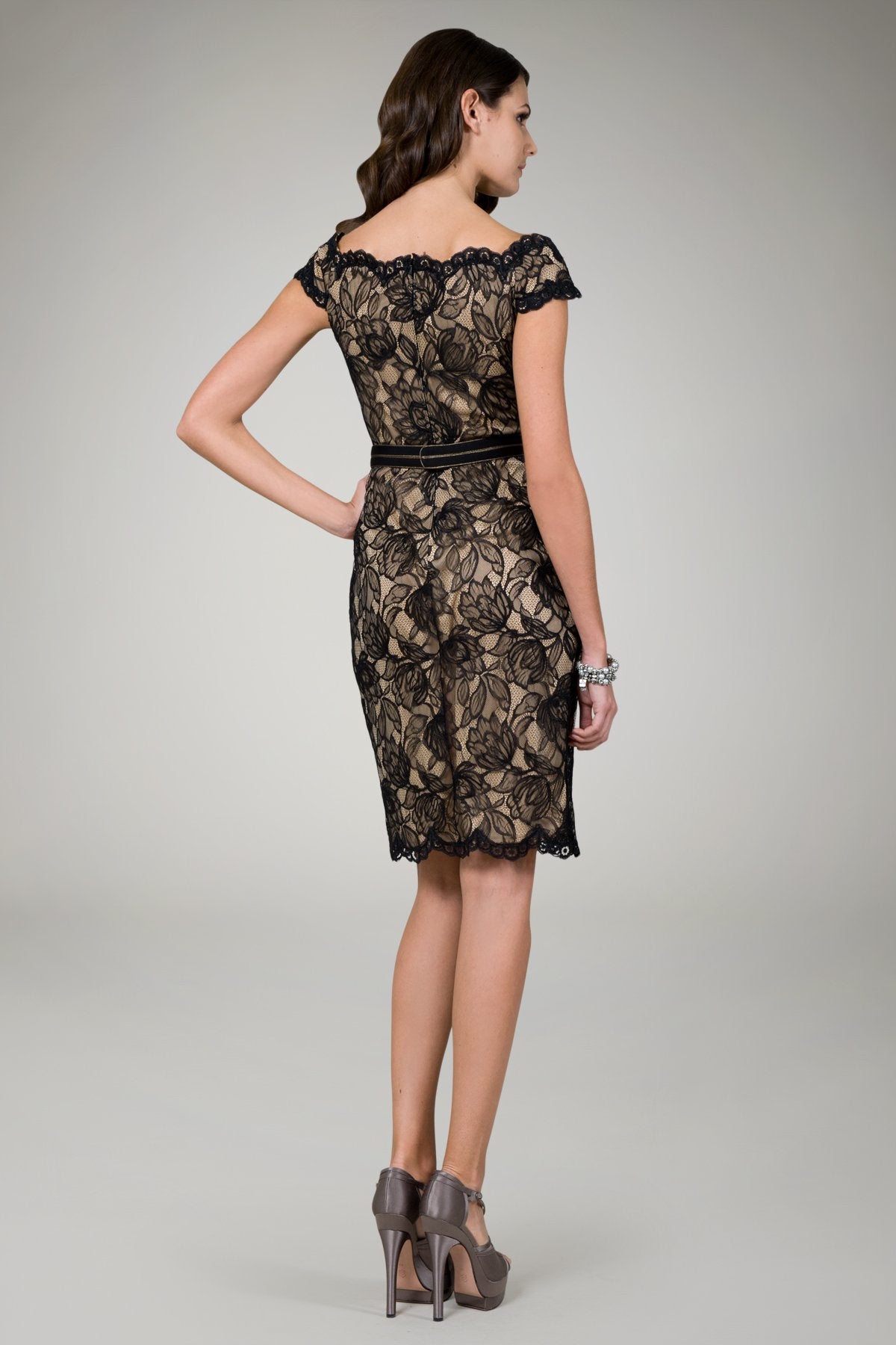 Black/Nude Lace Bateau Neckline Dress