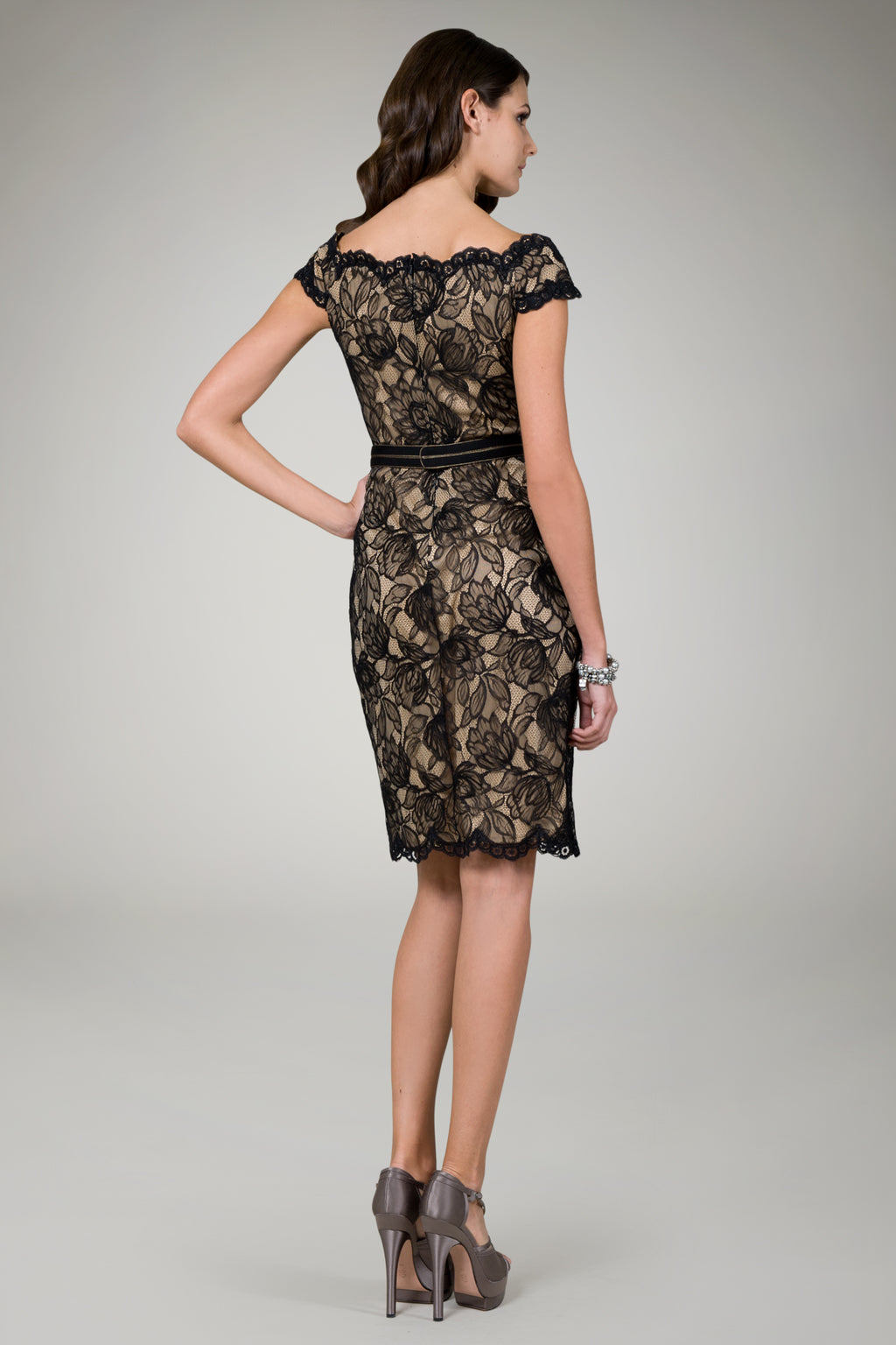 Black/Nude Lace Bateau Neckline Dress