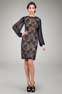Illusion Sleeve Lace Cocktail Dress in Navy / Nude