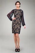Illusion Sleeve Lace Cocktail Dress in Navy / Nude