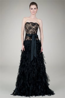Hand Cut Organza Strapless Gown in Black / Nude