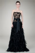Hand Cut Organza Strapless Gown in Black / Nude
