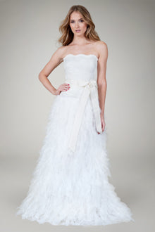 Hand Cut Organza Strapless Gown in Ivory