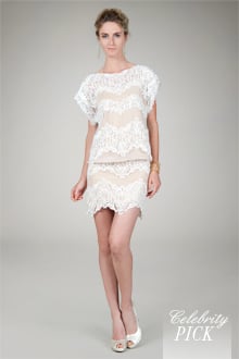 Blouson Lace Shift Dress in Ivory / Nude