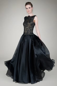 Boatneck Chantilly Lace Gown in Black / Nude